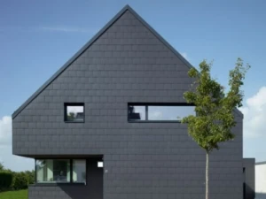 Pluoštinio cemento plokštelės namo fasadui ir stogui