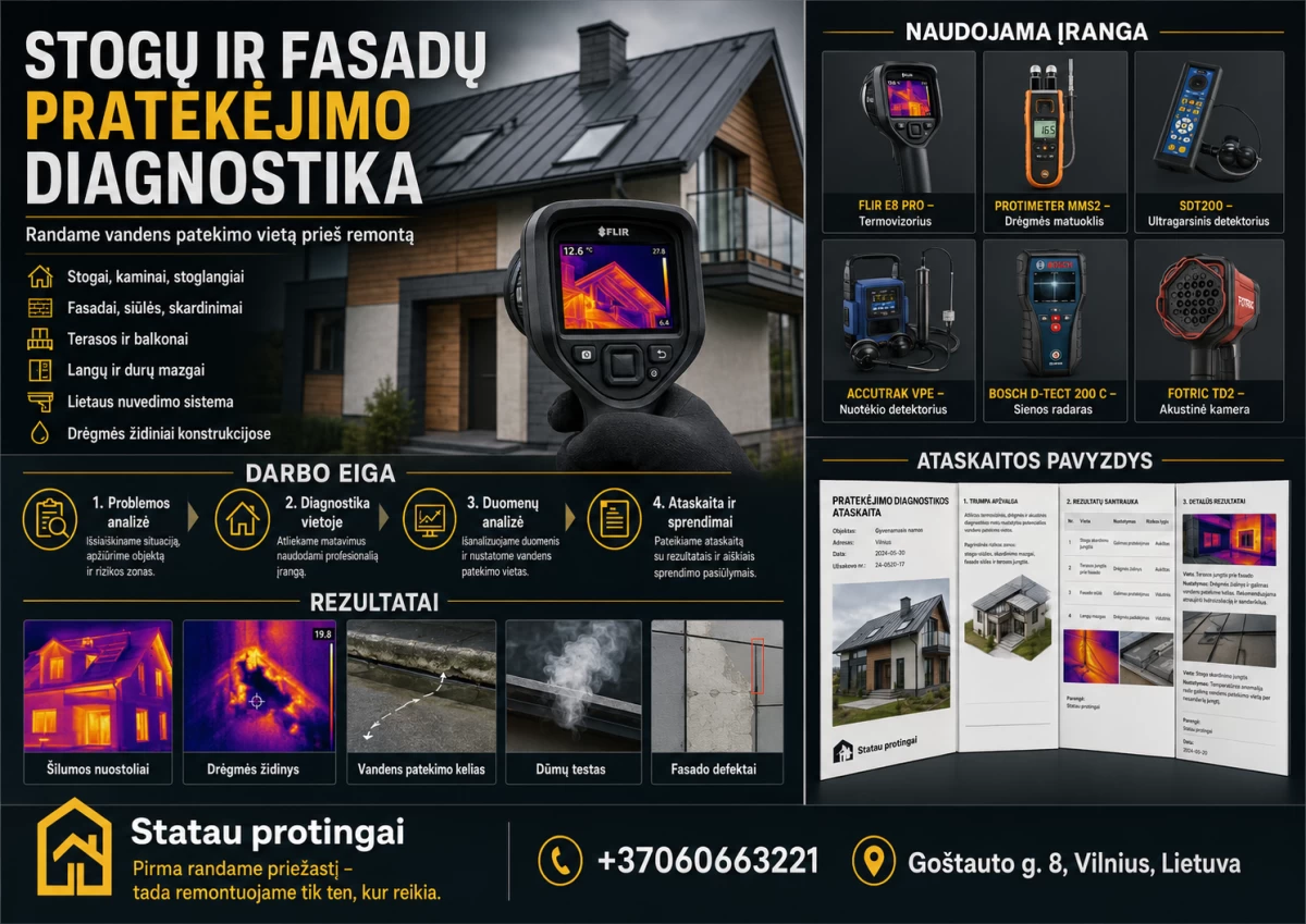 Plokščių stogų ir fasadų pratekėjimų diagnostika
