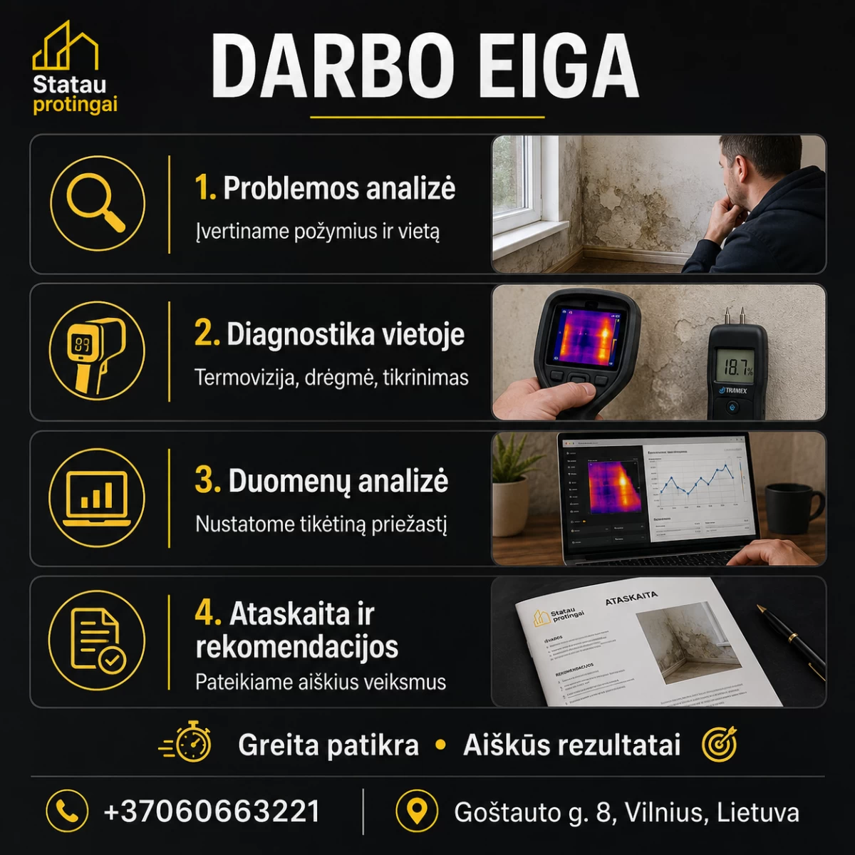 Plokščių stogų ir fasadų pratekėjimų diagnostika