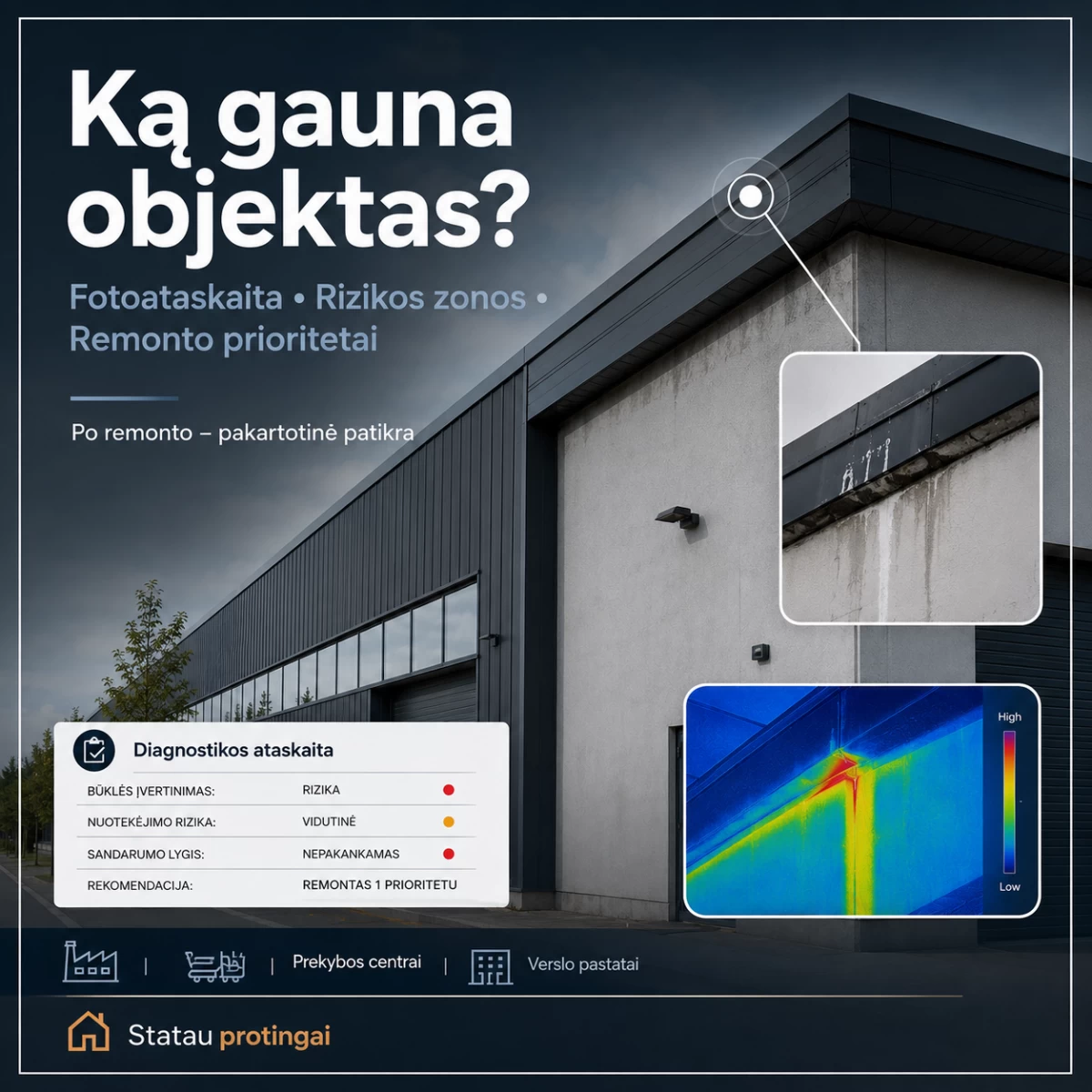 Plokščių stogų ir fasadų pratekėjimų diagnostika