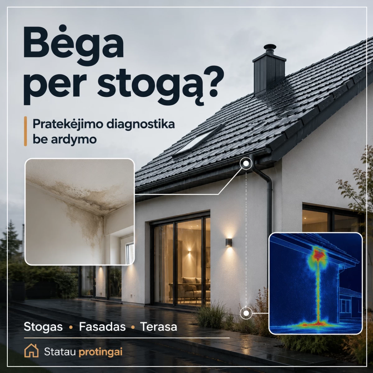 Plokščių stogų ir fasadų pratekėjimų diagnostika
