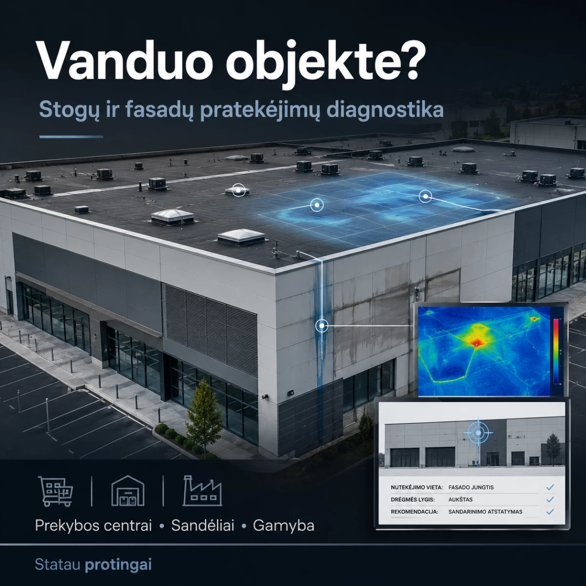 Plokščių stogų ir fasadų pratekėjimų diagnostika