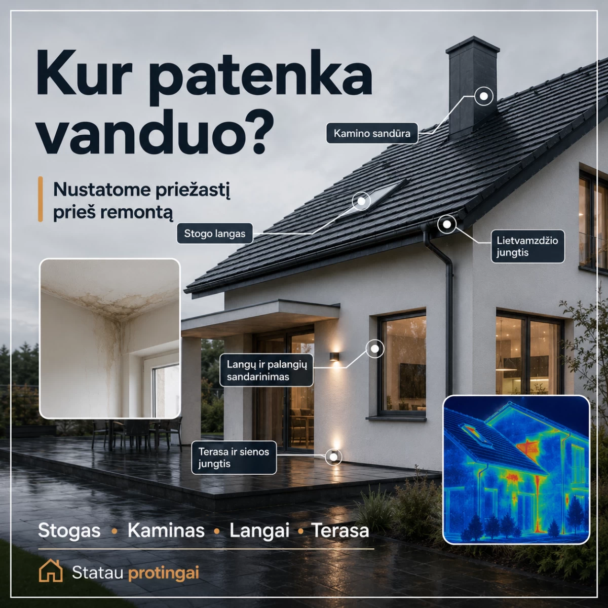 Plokščių stogų ir fasadų pratekėjimų diagnostika