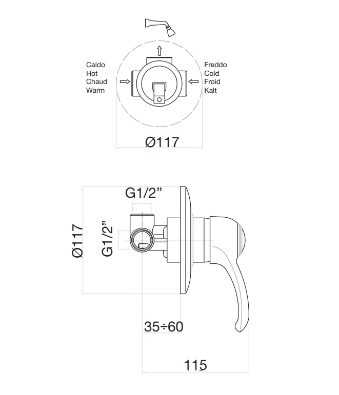 1 krypties potinkinis maišytuvas dušui / voniai Jafar