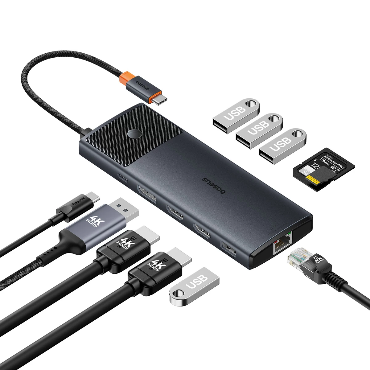 11in1 Hub Adapteris Usb-c Usb-a / Pd / Hdmi / Dp / Rj-45 / Sd / Tf Juodas 11in1 Hub Adapteris Usb-c Usb-a / Pd / Hdmi / Dp / Rj-45 / Sd / Tf Juodas
