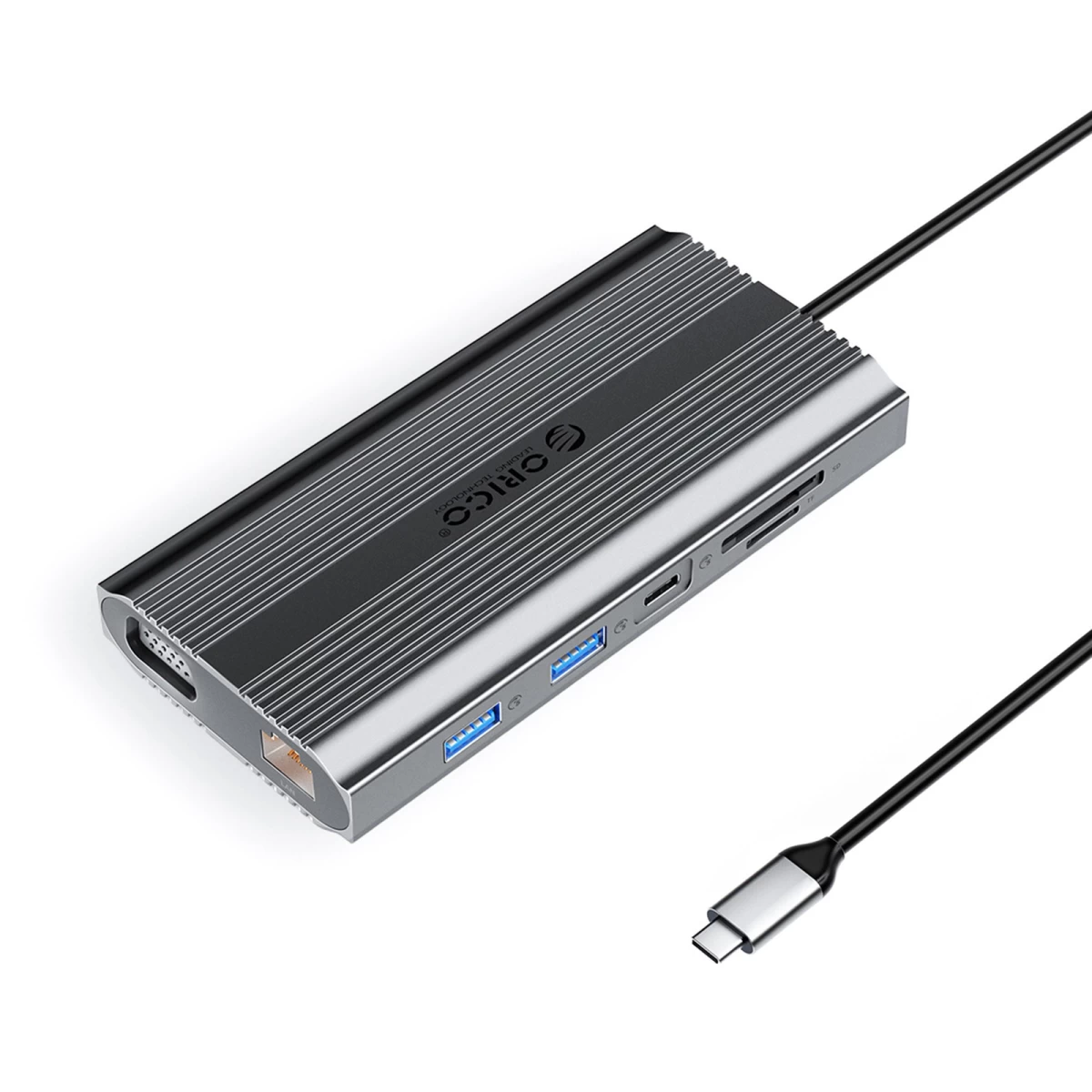 12-in-1 Usb-c Doko Stotis – Usb-a, Usb-c, Hdmi, Vga, Rj45, Sd, Microsd, Pd 100 W – Pilka
