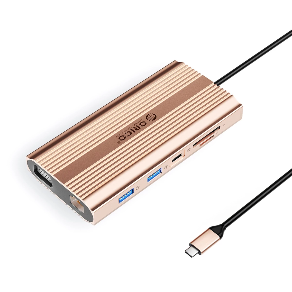 12-in-1 Usb-c Doko Stotis – Usb-a, Usb-c, Hdmi, Vga, Rj45, Sd, Microsd, Pd 100 W – Rožinė Auksinė