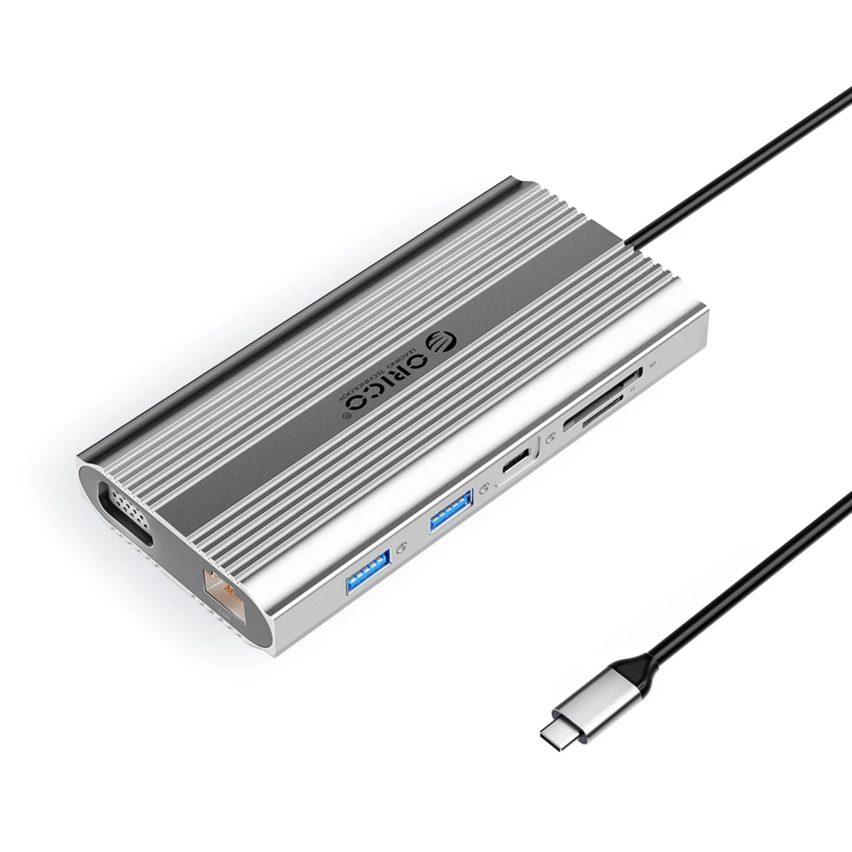 12-in-1 Usb-c Doko Stotis – Usb-a, Usb-c, Hdmi, Vga, Rj45, Sd, Microsd, Pd 100 W – Sidabrinė