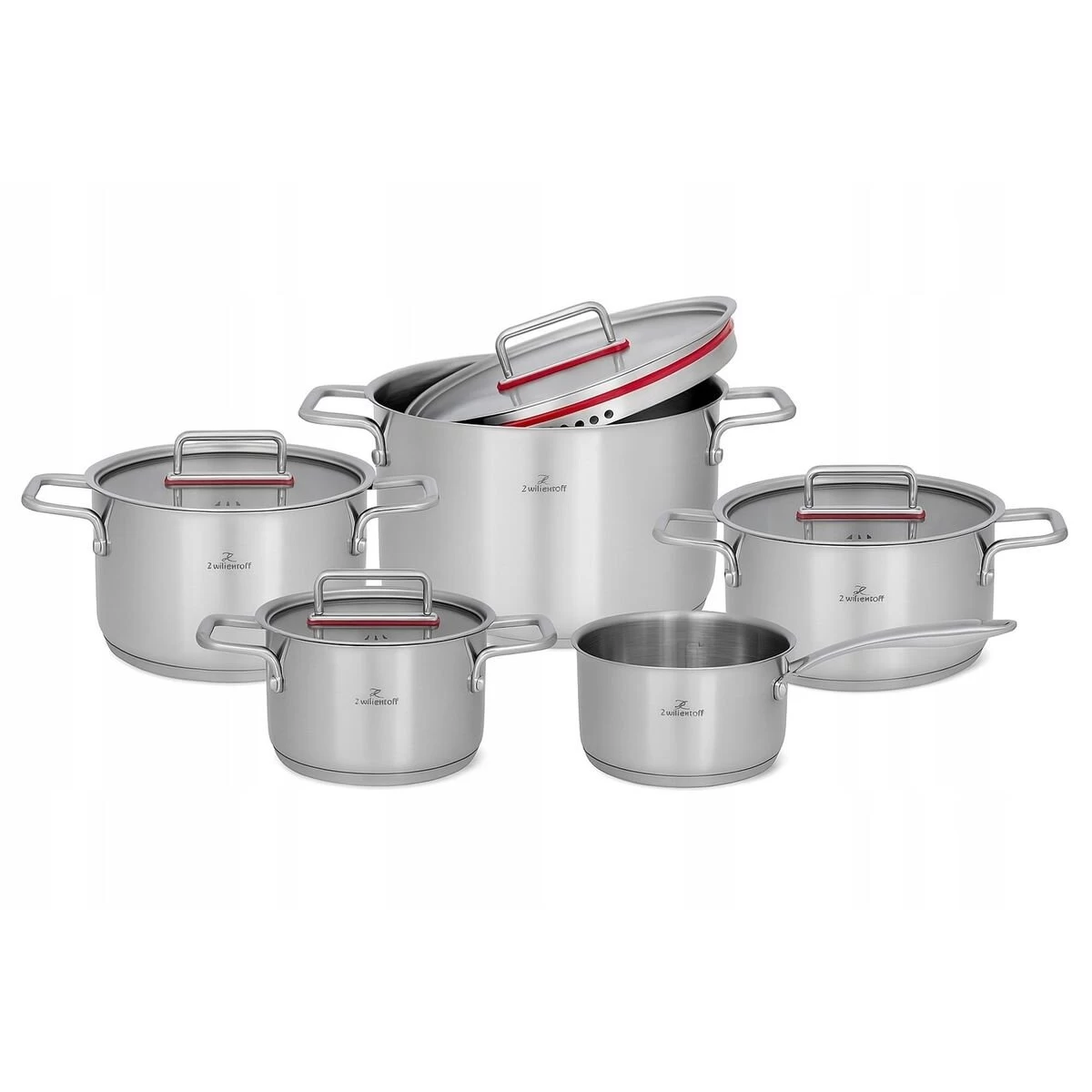 15 dalių puodų rinkinys su raudonais silikoniniais įdėklais ant dangtelių, ZT-33251