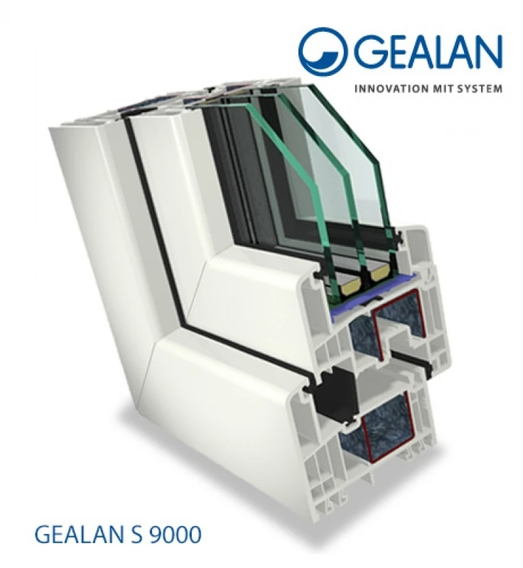 Kombinuota profilių šiltiems plastikiniams langams ir durims sistema GEALAN S 9000