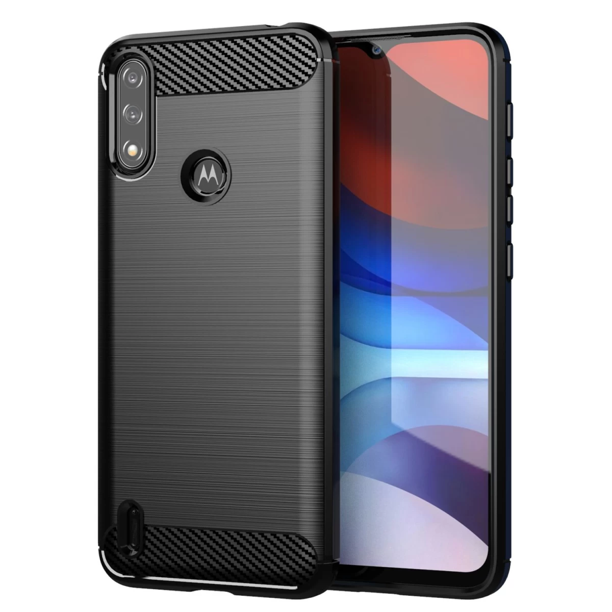 Carbon Case Lankstus Dėklo Dangtelis, Skirtas Motorola Moto E7i Power Black