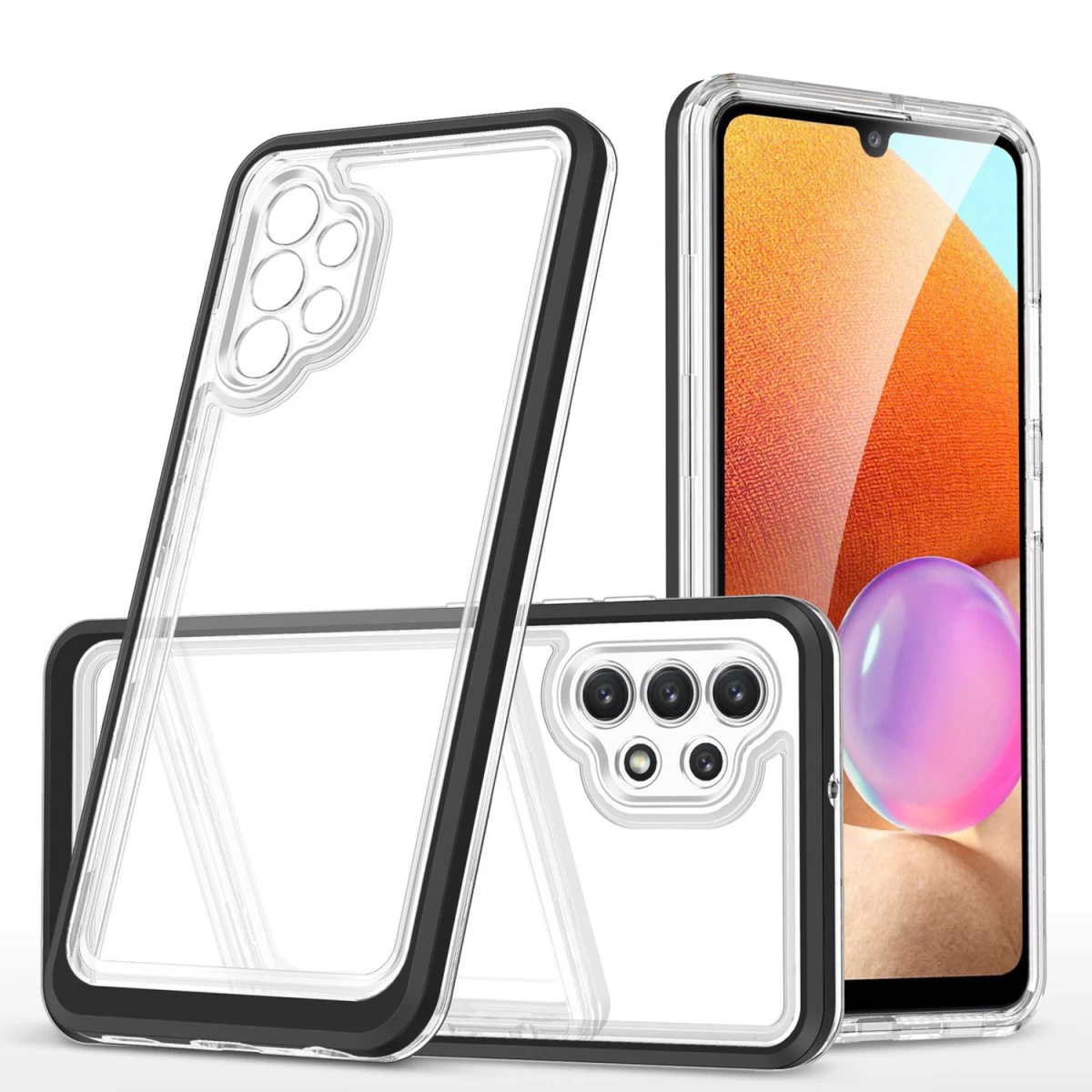 clear 3in1 Case For Samsung Galaxy A72 4g - Red Jelly Case With Frame.