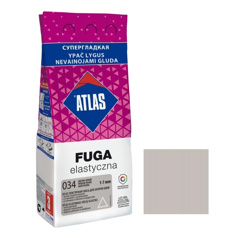 Elastingas glaistas plytelėms ATLAS 034, 2kg šviesiai pilka sp.
