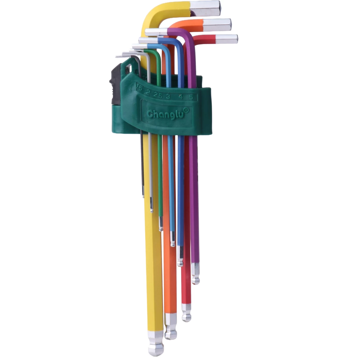 L-tipo šešiakampių vidutinių, raktų rinkinys 9vnt. (spalvoti)(1.5-10mm)