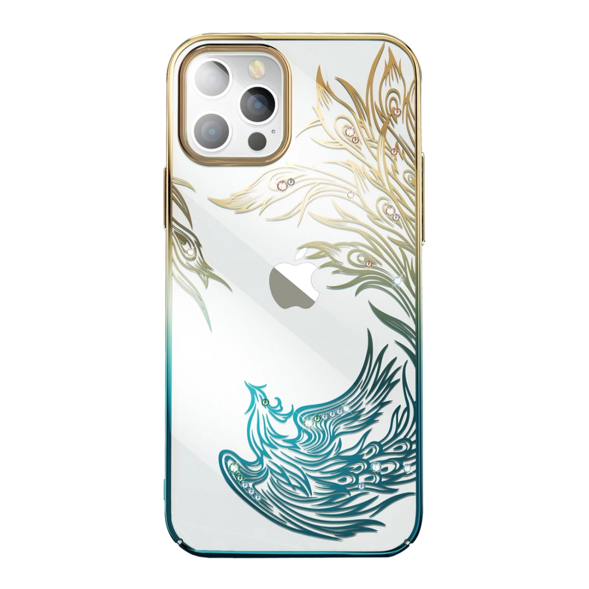 Prabangus iphone 14 Plus Dėklas Su Kristalais phoenix Series Aukso-mėlynos Spalvos