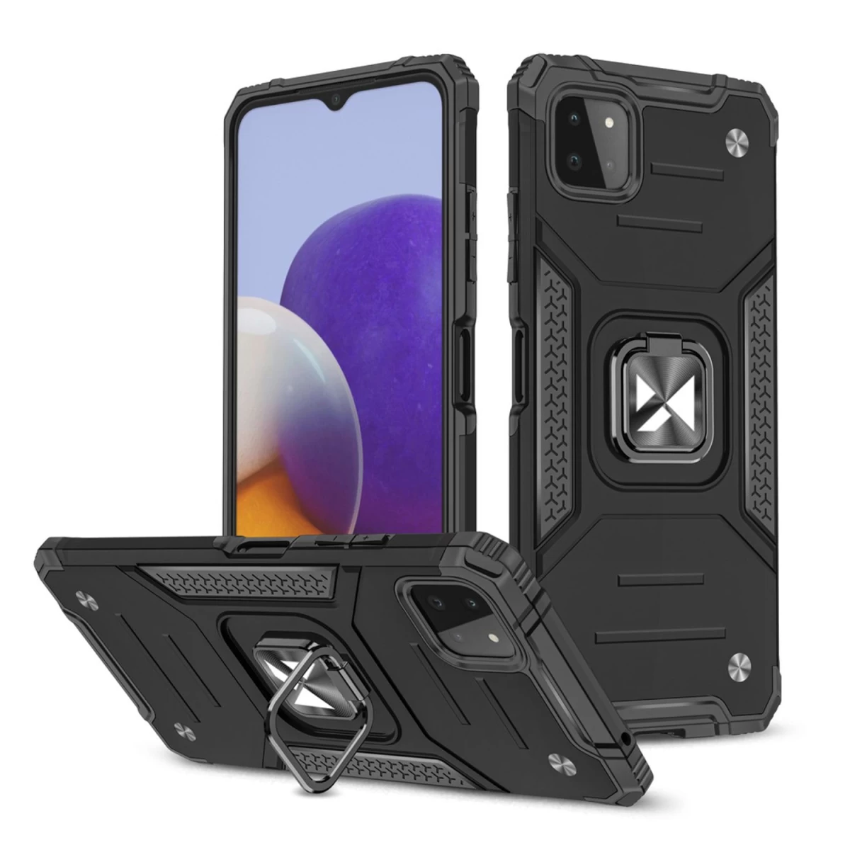 šarvuotas Dėklas + Magnetinis Laikiklis Samsung Galaxy A22 4g Ring Armor Juodas.
