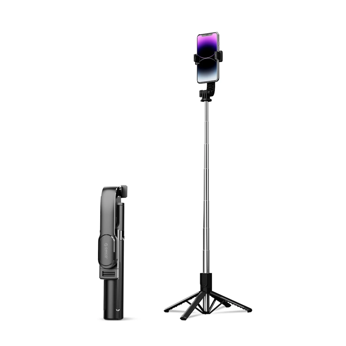 „selfie“ Lazdelė Su 1/4 Colio Tvirtinimu Telefonui Ar Fotoaparatui, Su 360° Pasukimu Ir „bluetooth“ – Juoda