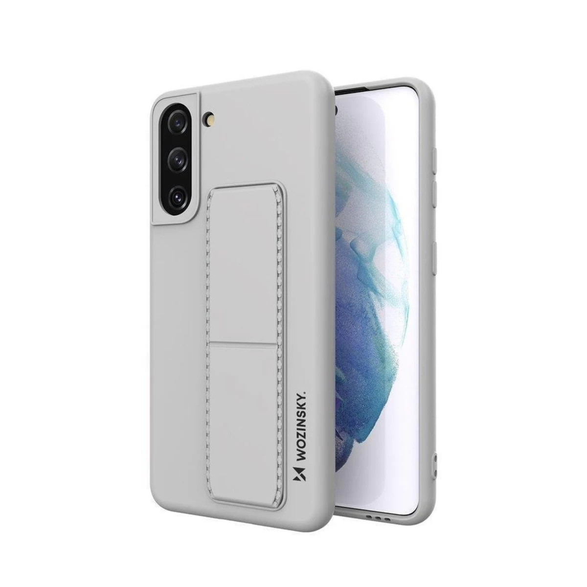 Silikoninis Dėklas Su Stovu Samsung Galaxy S21+ 5g Kickstand Case Pilkas