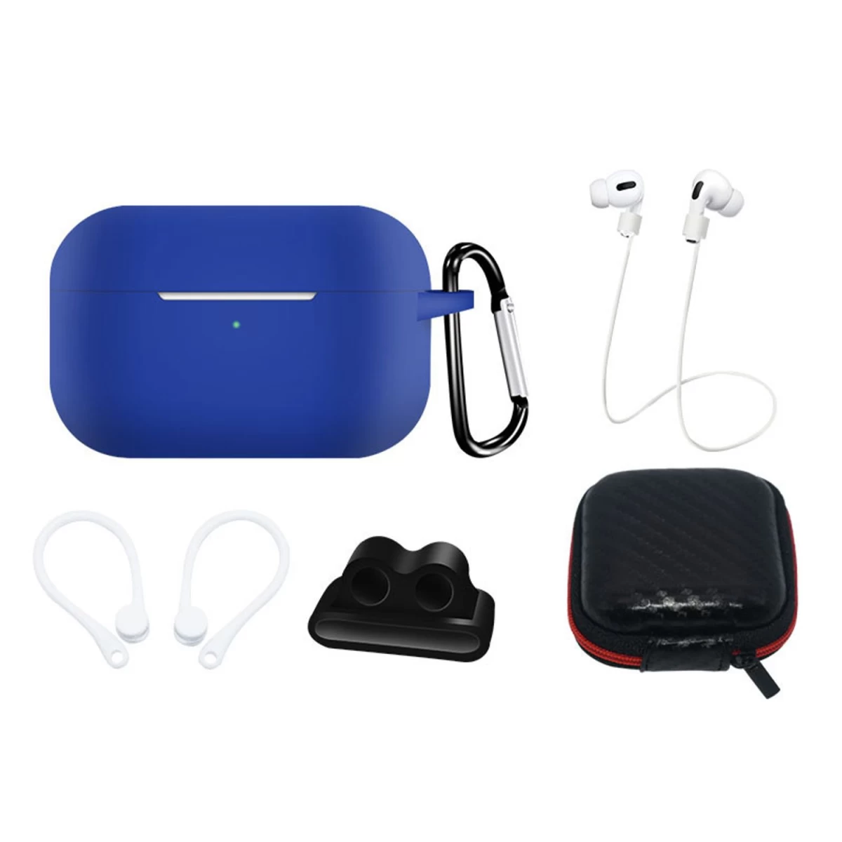 Silikoninių Dėklų Rinkinys airpods Pro 2 / airpods Pro 1 + Dėklas / Ausų Kabliukai / Kaklo Dirželis / Laikrodžio Dirželio Laikiklis / Karabinas - Mėlynas Silikoninių Dėklų Rinkinys airpods Pro 2 / airpods Pro 1 + Dėklas / Ausų Kabliukai / Kaklo Dirželis / Laikrodžio Dirželio Laikiklis / Karabinas - Mėlynas