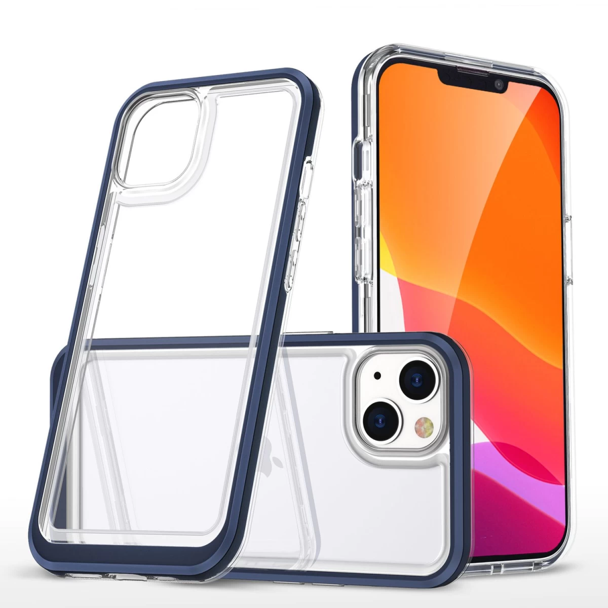 Skaidrus 3in1 Dėklas Iphone 13 Mini Gelinis Dėklas Su Mėlynu Rėmeliu