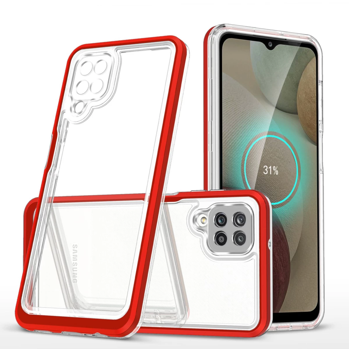 Skaidrus 3in1 Dėklas Samsung Galaxy A22 4g Gelinis Dėklas Su Raudonu Rėmeliu