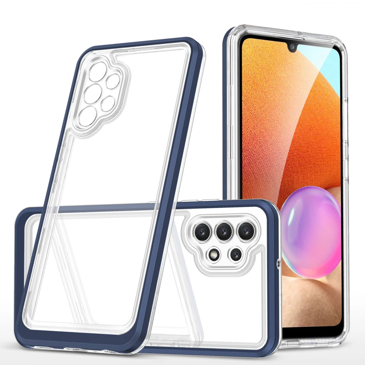 Skaidrus 3in1 Dėklas Samsung Galaxy A32 5g Gelinis Dangtelis Su Rėmeliu, Mėlynas