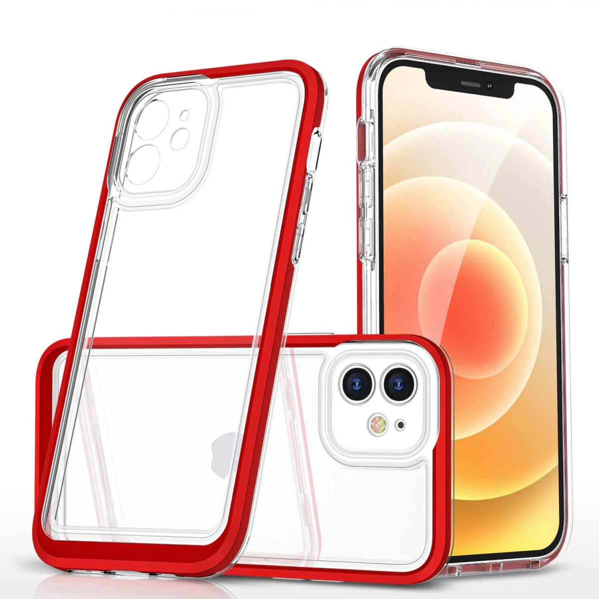 Skaidrus 3in1 Iphone 12 Gelinis Dėklas Su Raudonu Rėmeliu