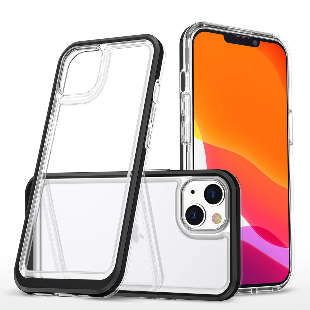 Skaidrus 3in1 Iphone 14 Plus Silikoninis Dėklas Su Juodu Rėmeliu