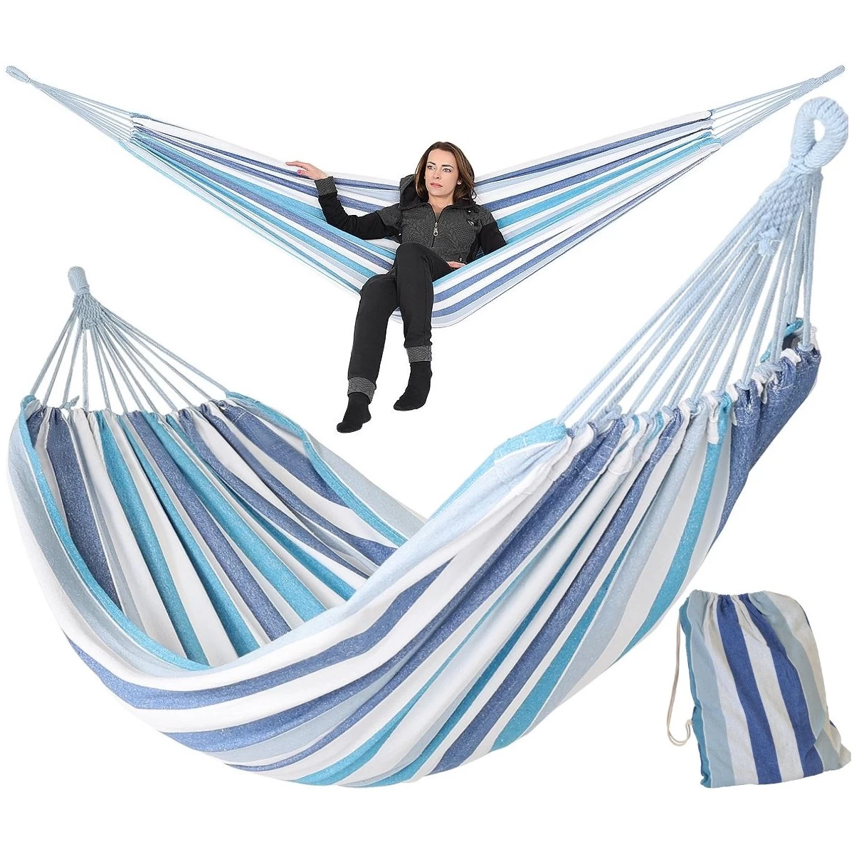 2 Asmenų Sodo Hamakas Xxl 250x150 Cm Su Dangčiu Mėlyna