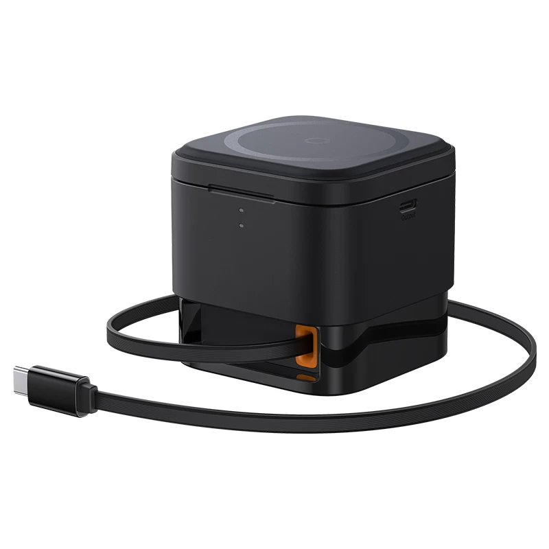 2-in-1 20w Magsafe Qi Belaidis įkroviklis Su Usb-c Ištraukiamu Kabeliu, Juodas
