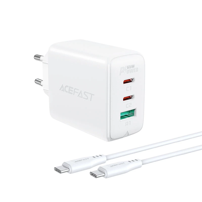 2-in-1 2x Usb-c Usb įkroviklis 65w + Usb-c Kabelis, Baltas