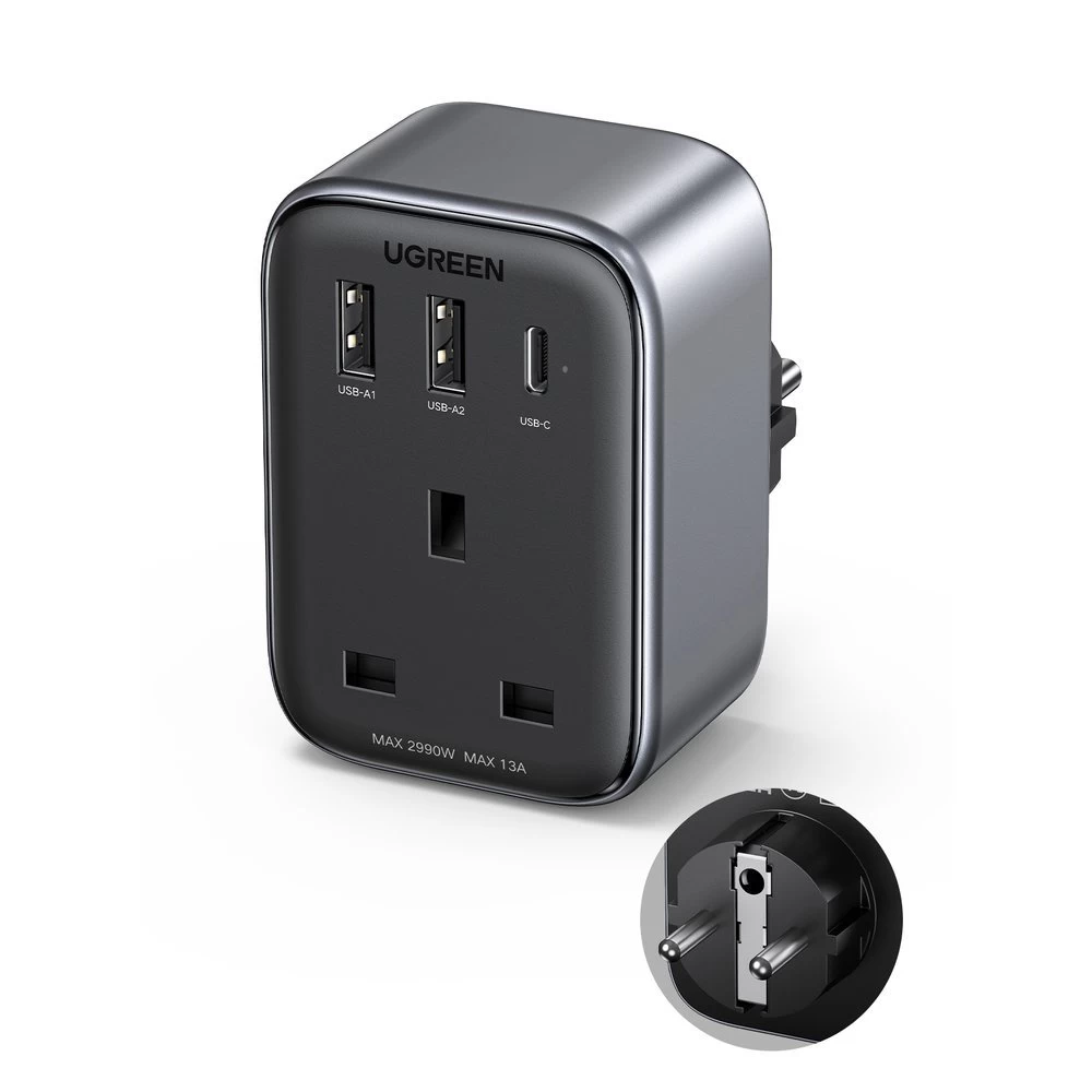 2-in-1 Es įkroviklis 2x Usb Usb-c + Adapteris Jk Kištukui Juodas