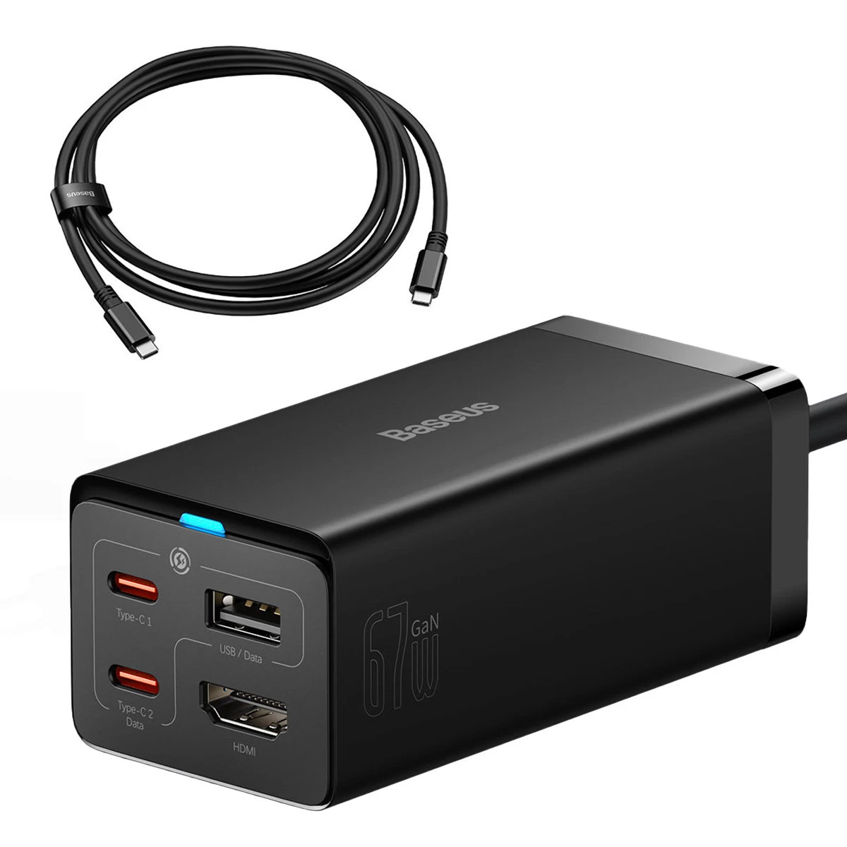 2-in-1 Gan5 Pro Tinklo įkroviklis + Hub Keitiklis Hdmi 4k 2x Usb-c Usb-a Juodas