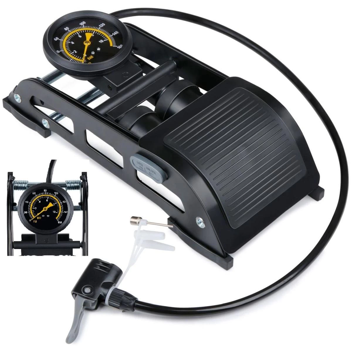 2 Stūmoklių Kojinė Pompa Su Manometru Dviratis Automobilis Kamuolys Dunlop