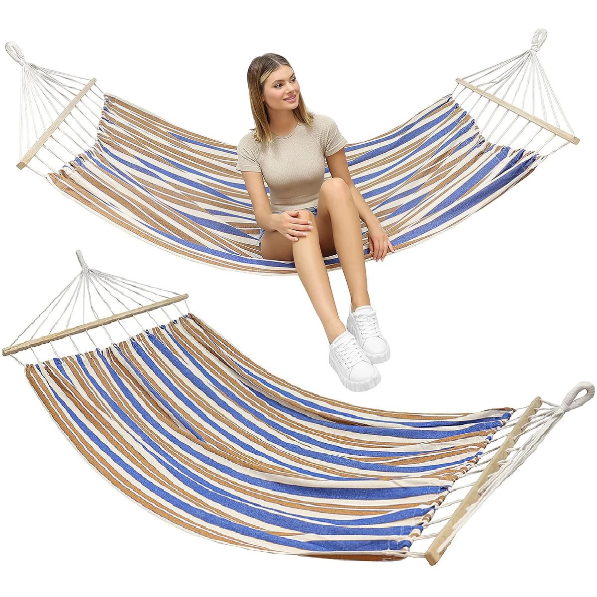 2 Vietų Sodo Hamakas 200x150 Cm Su Baru 1052717