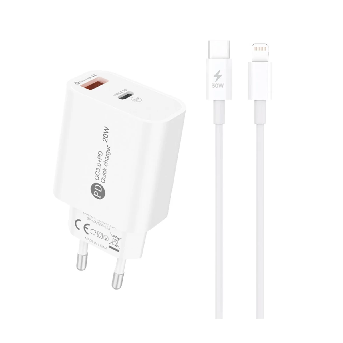 20 W Usb-a Usb-c Tinklo įkroviklis Su 1 M Ilgio Usb-c - iphone Lightning Kabeliu - Baltas