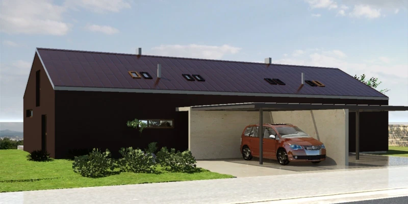 Dvibučio namo projektas su interjero sprendimais