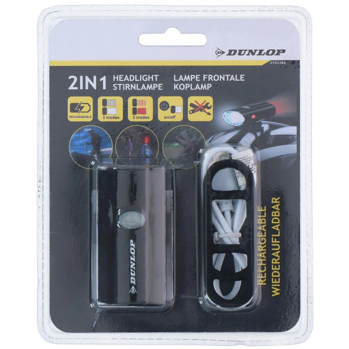 2in1 Dviračio žibintas Usb įkrovimui, Tvirtinimas Prie šalmo Dunlop