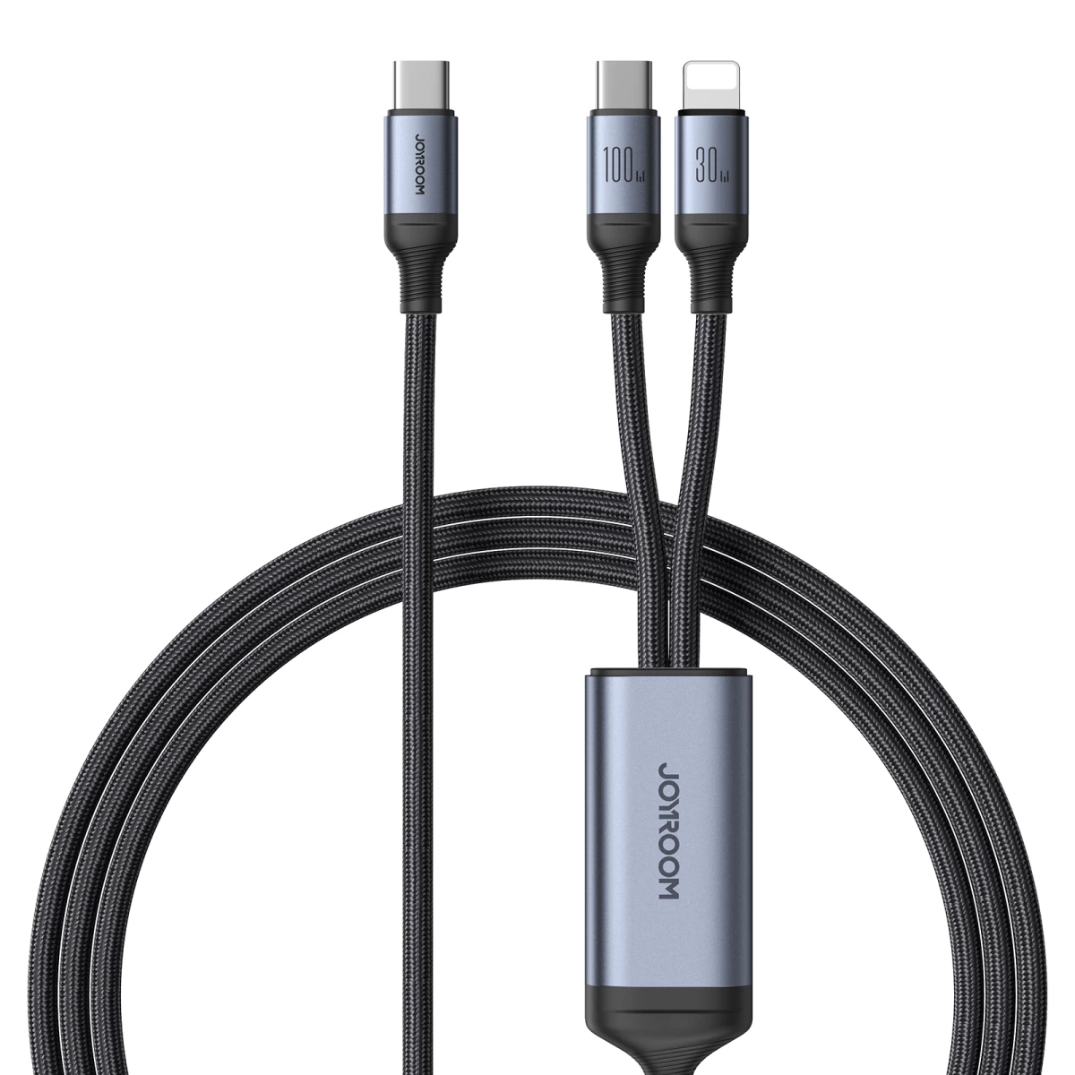 2in1 Kabelis Speedy Series Usb-c - Usb-c / Iphone Lightning 100w 1,5 M Juodas