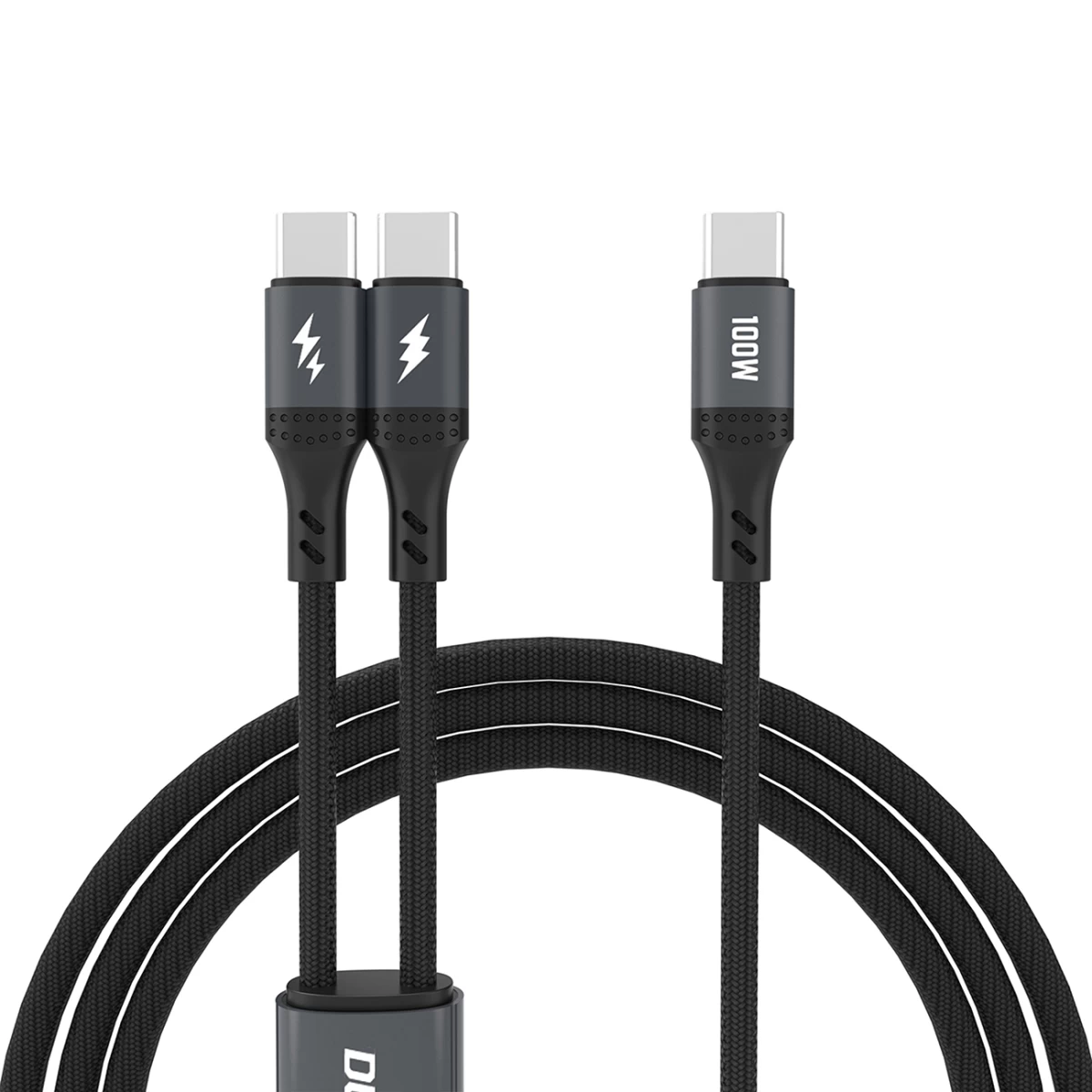 2in1 L3f Kabelis 2 Usb-c Telefonams įkrauti - 2x Usb-c 100w 1,2 M - Juodas