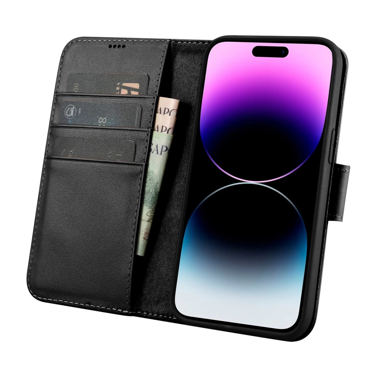 2in1 Odinis Dėklas Su Atlenkiamu Dangteliu Iphone 14 Pro Anti-rfid Piniginės Dėklas Juodas