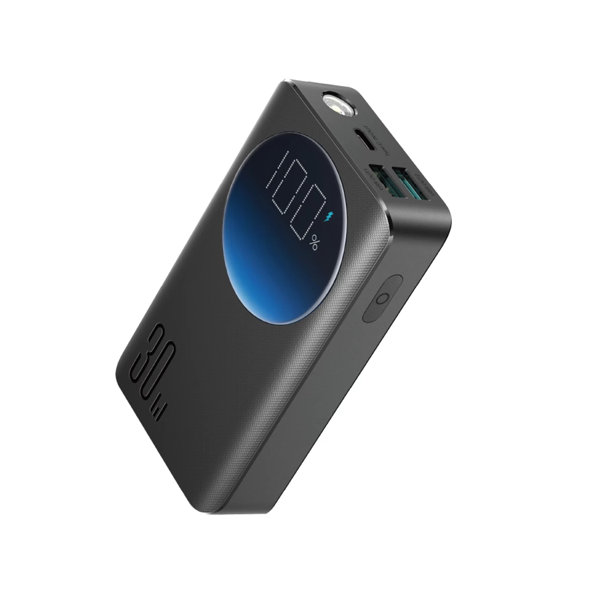 2in1 Powerbank 10000mah 30w Led žibintuvėlis Usb Usb-c Juodas