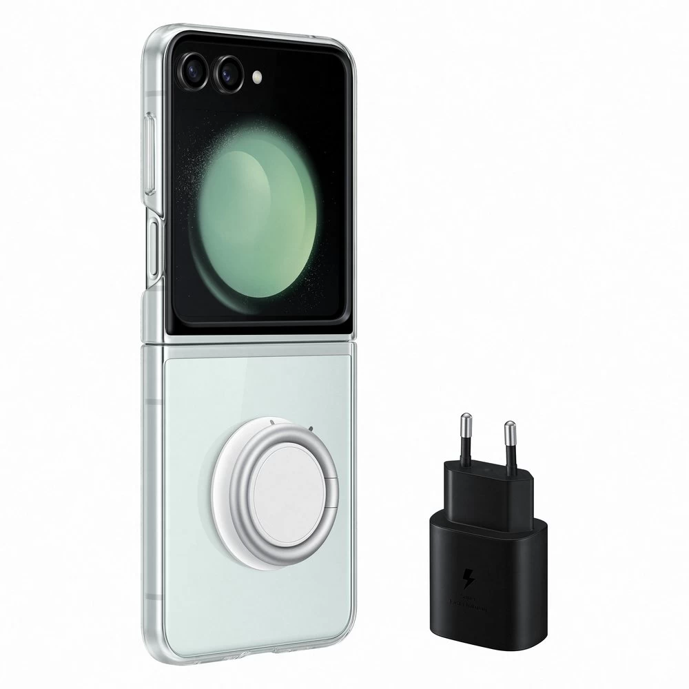 2in1 Skaidrus Silikoninis Dėklas samsung Galaxy Z Flip 5 + 25w Usb-c Tinklo įkroviklis