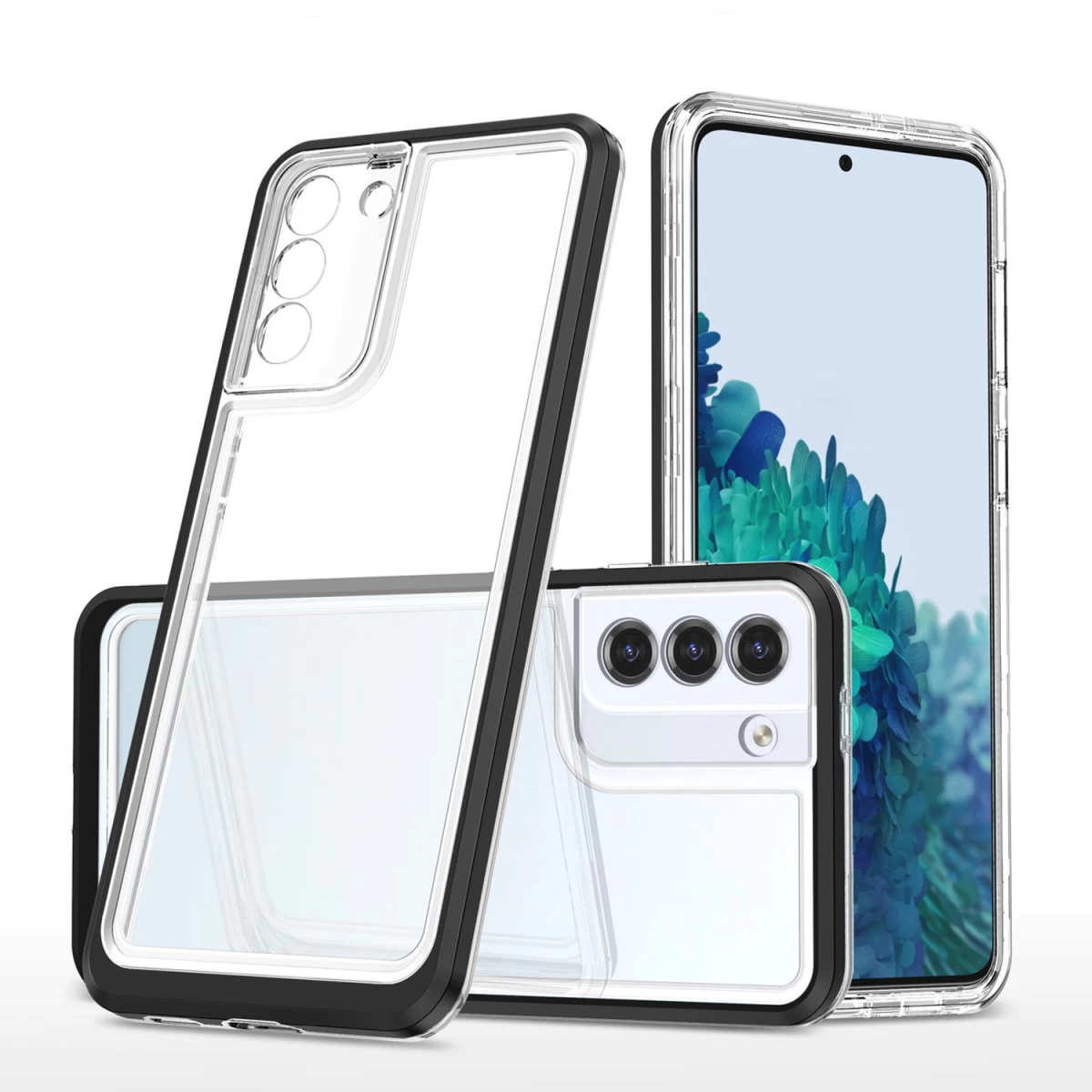 Skaidrus 3in1 Dėklas Samsung Galaxy S23 - Silikoninis Dangtelis Su Juodu Rėmeliu