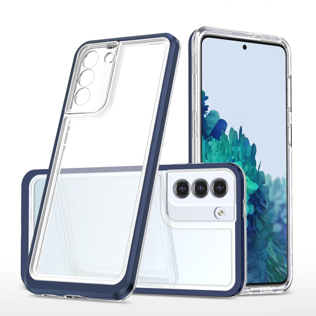 Skaidrus 3in1 Dėklas Samsung Galaxy S23 - Silikoninis Dangtelis Su Mėlynu Rėmeliu