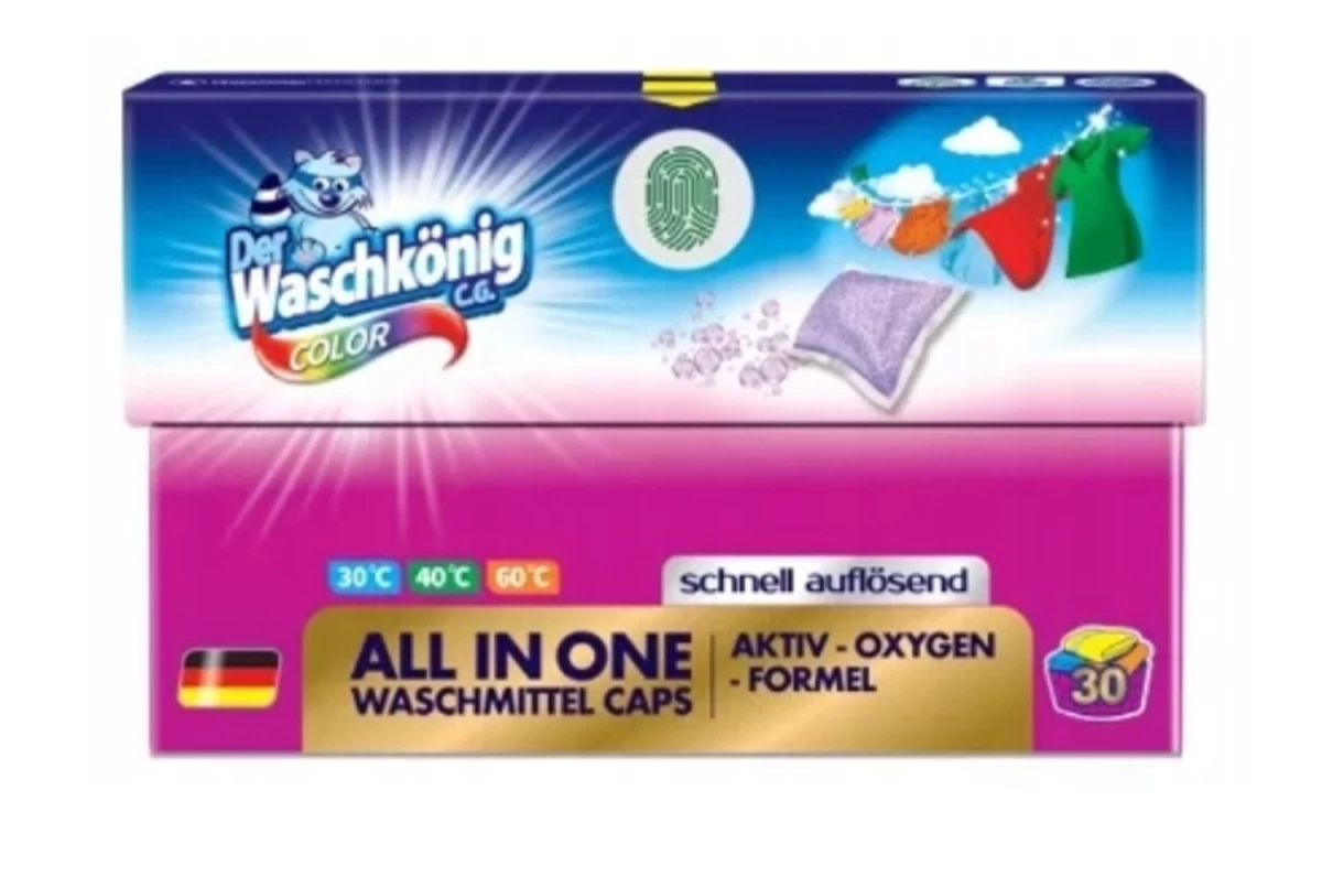 Waschkonig, Miltelių Kapsulės Skalbimo Dažams, 30 Vnt.