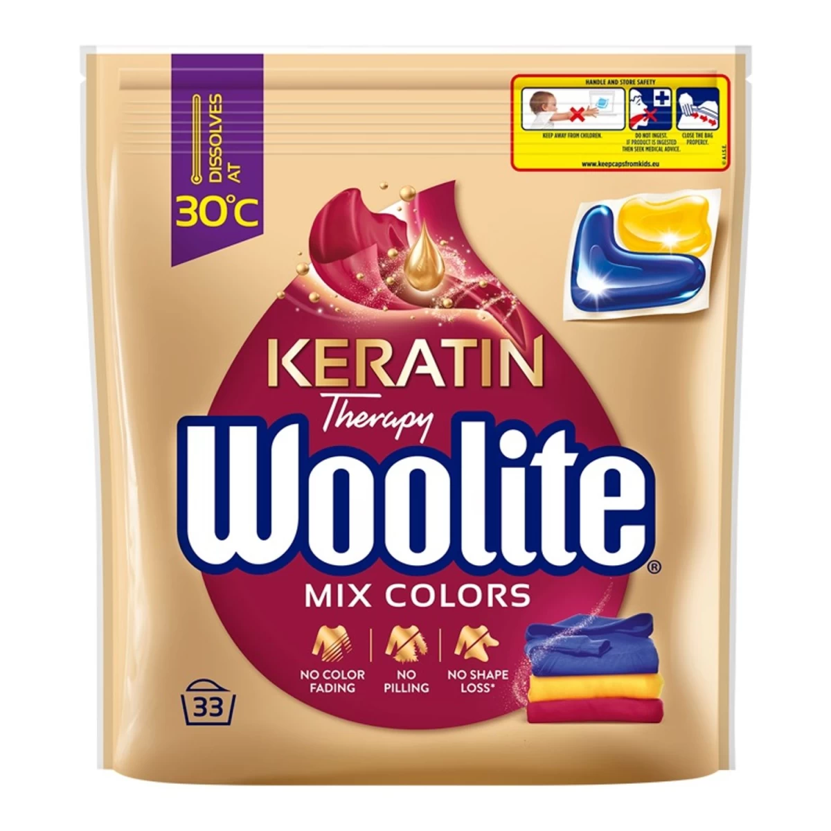 woolite Color Protection Skalbinių Skalbimo Kapsulės Su Keratinu, 33 Pakuotės