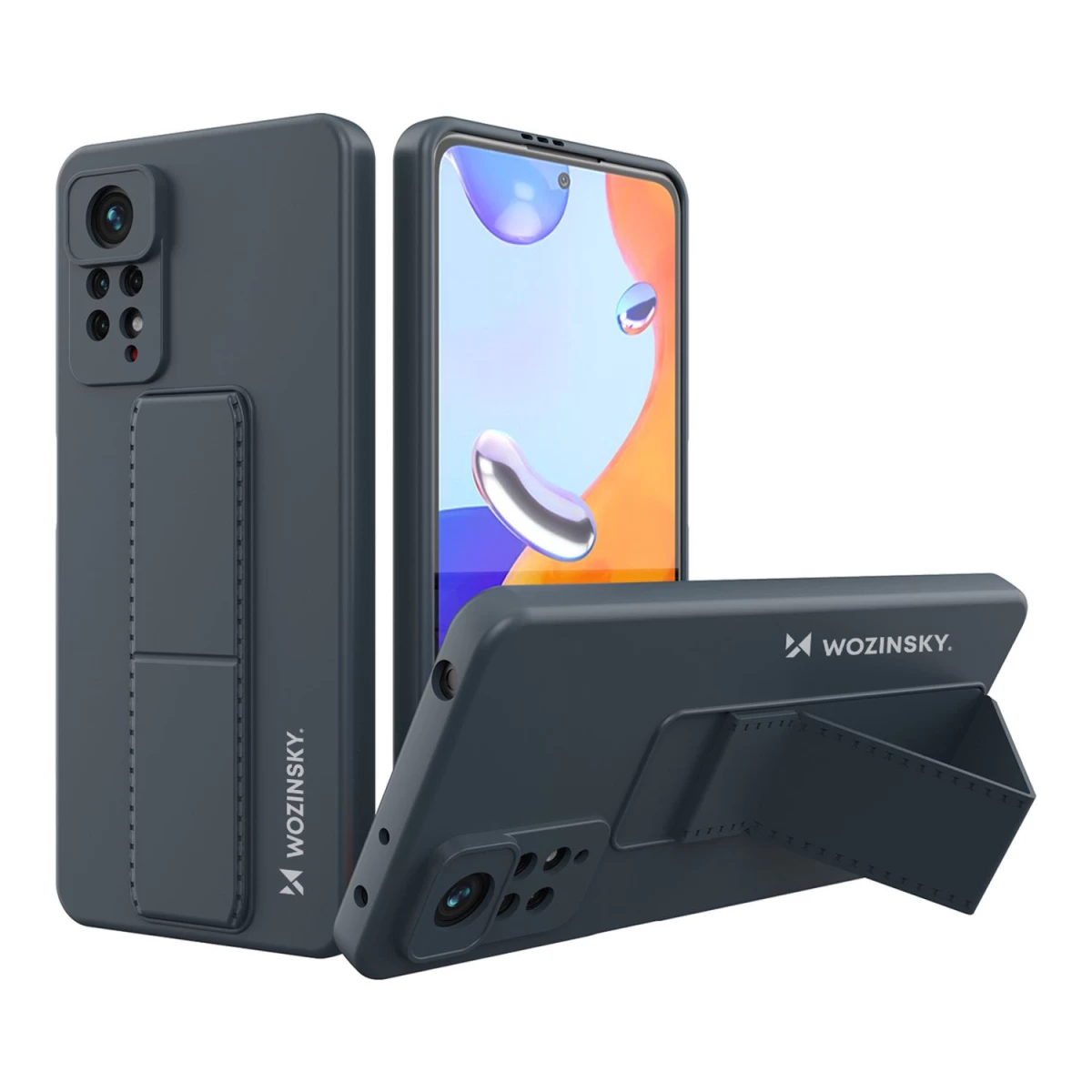 Wozinsky Kickstand Case Silikoninis Dėklas Su Stovu Xiaomi Redmi Note 11 Pro Tamsiai Mėlynas