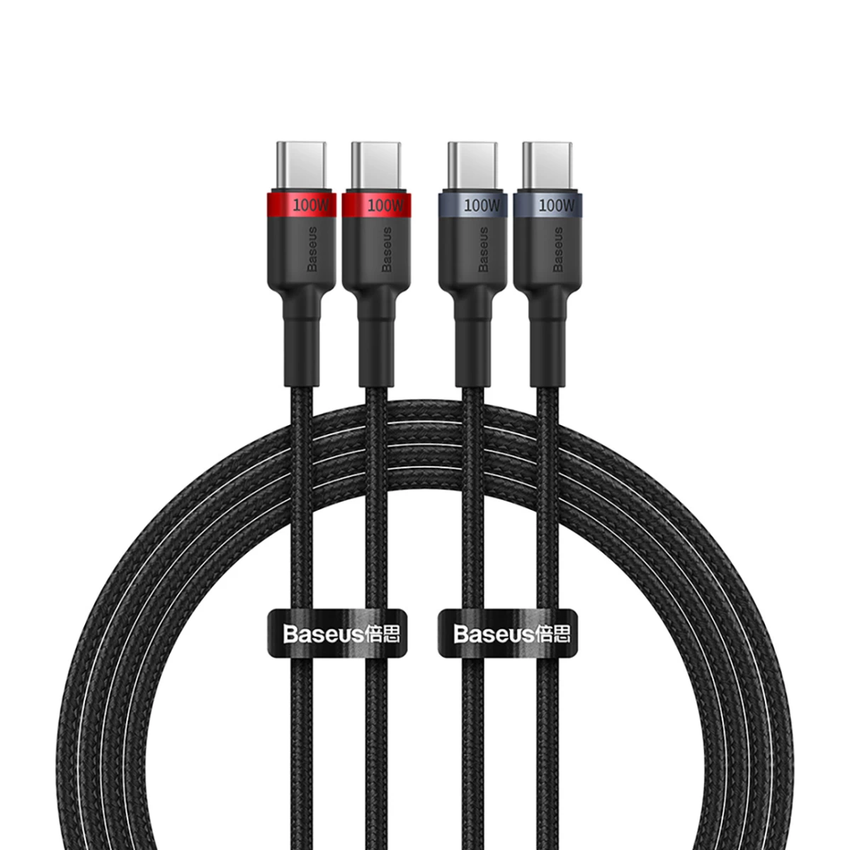 2x cafule Usb-c - Usb-c 100w Kabelis 2 M - Raudonas/juodas Ir Juodas/pilkas