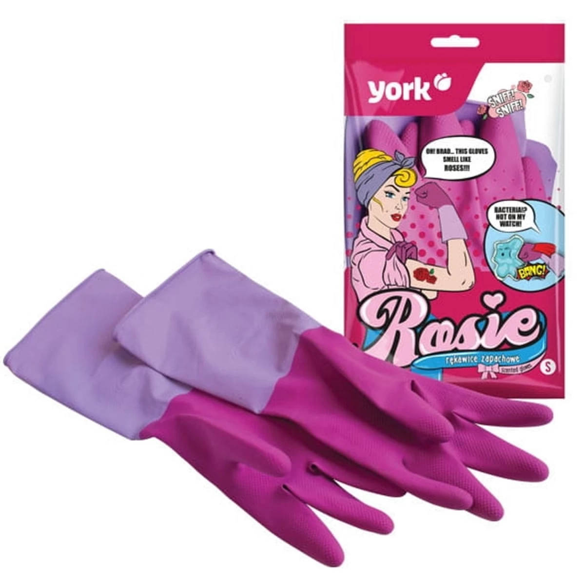 York, Kvepiančios Guminės Pirštinės Rosie, M Dydis, 1 Pora.